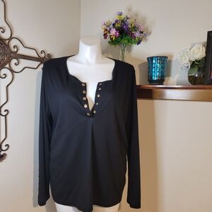 Elegant Black Button-Accent Long Sleeve Top